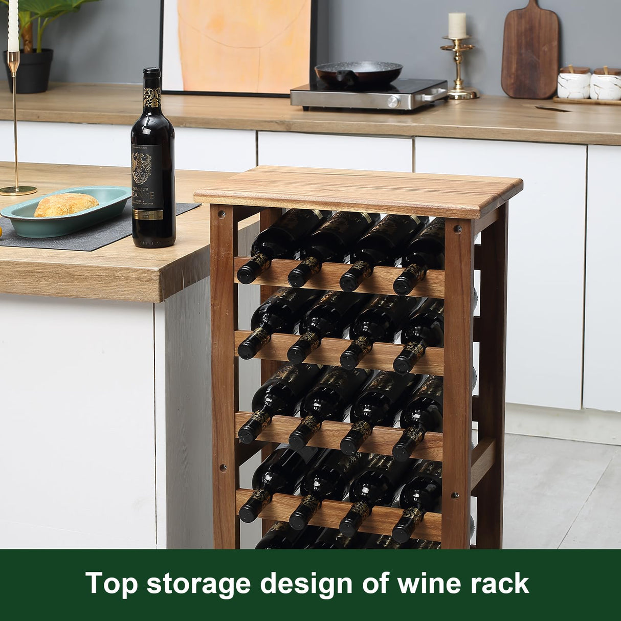 everous Wooden Wine Rack, 7 Tire Floor Wine Storage Rack, 28 Bottles Holder, Freestanding Display Rack for Kitchen, Pantry, Cellar, Natural Free everous