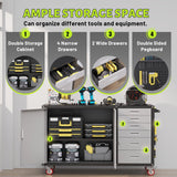 Rumetol 55"W Heavy Duty Rolling Workbench with Drawers and Storage,1000 LBS Capacity Work Bench with Lockable Cabinet & Adjustable Shelf,Garage Workbench with Pegboard & Wheels for Garage/Repair Shop Rumetol