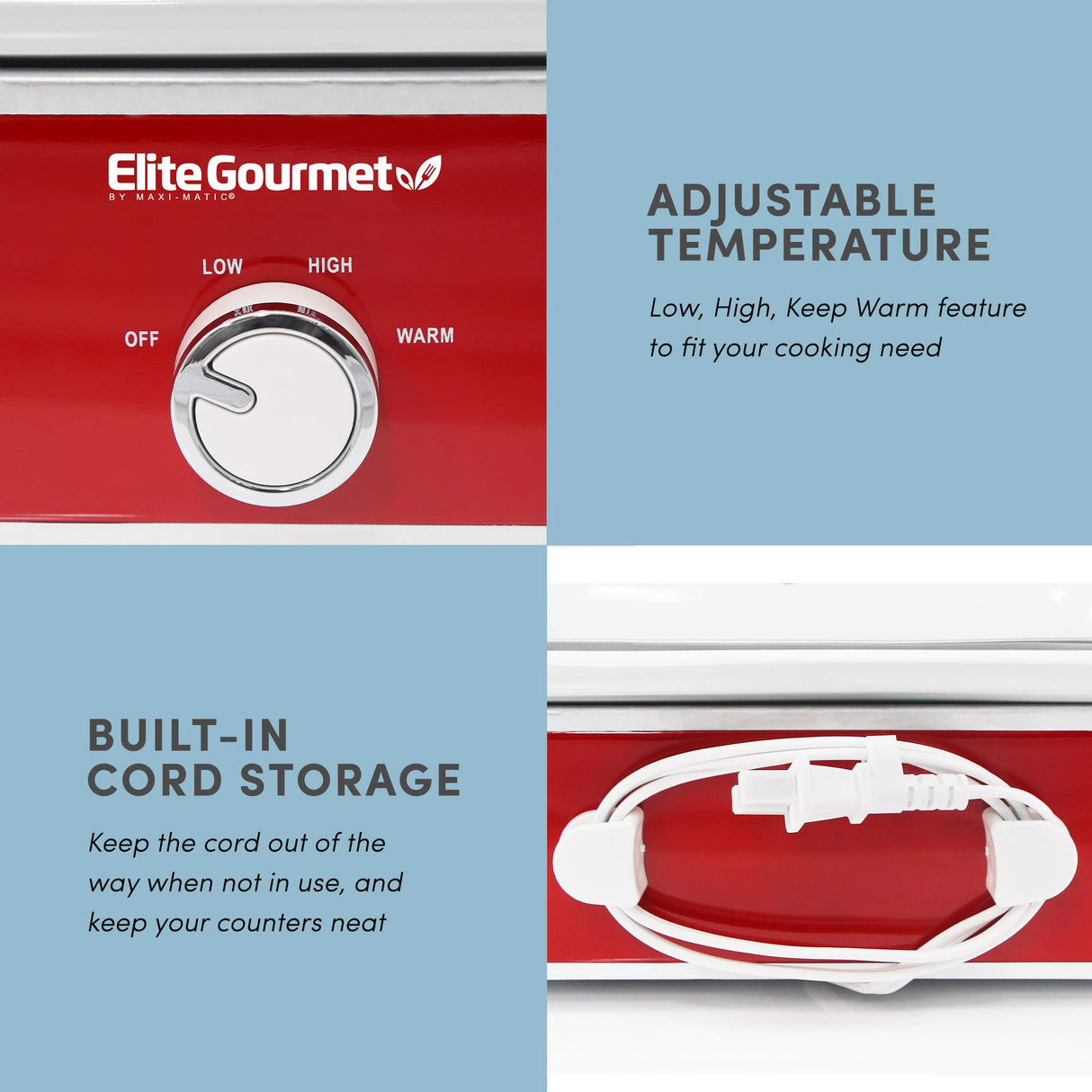Elite Gourmet MST-5240 Casserole Crock Slow Cooker, Locking Lid Adjustable Temperature Keep Warm Oven & Dishwasher-Safe Casserole Pan, 3.5Qt Capacity, Red Elite Gourmet
