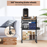 Kwynsa Coffee Bar Cabinet with Power Outlet, Coffee car with Lockable Wheels,Coffee Pod Holder,for Office,Living Room and Small Space,(Rustic Brown) Kwynsa