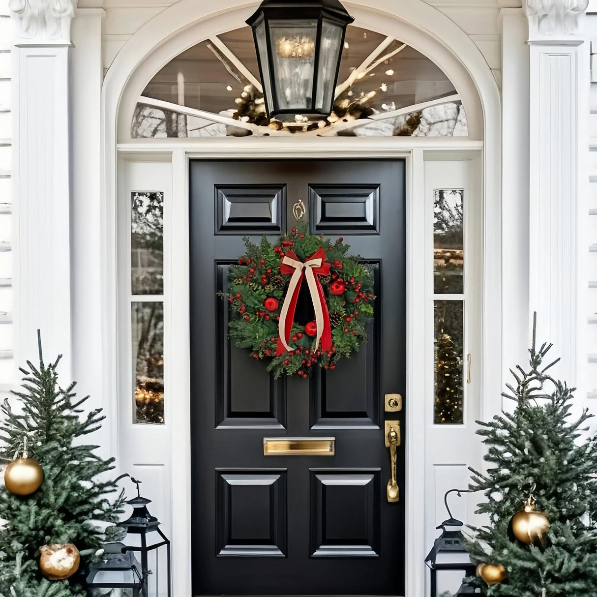 ARTINCRAFIO 24 Inch Christmas Wreath: Includes Red Bow & Zipped Storage Bag - Red Apple Berry Lush Foliage Wreaths for Front Door - Perfect Easy Post-Season Storage for Year-Round Use ARTINCRAFIO