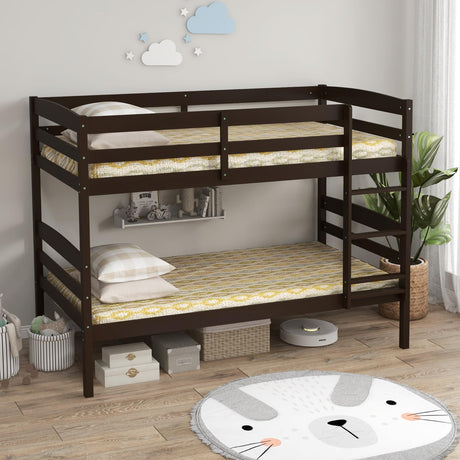 Giantex Espresso Twin Over Twin Bunk Bed with Detachable Design, High Guardrails & Integrated Ladder Giantex