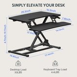 FLEXISPOT 28'' Black Height Adjustable Standing Desk Converter Sit-to-Stand Desk Riser with Wide Keyboard Tray Workstation for Home and Office FLEXISPOT