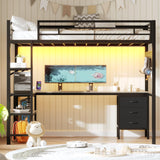 BTHFST Loft Bed Twin Size with L-Shape Desk & RGB LED Lights & Charging Station, Twin Bunk Bed with Fabric Drawers & Shlves, 13.4'' H Safety Guardrail, Noise Free, No Box Spring Needed BTHFST