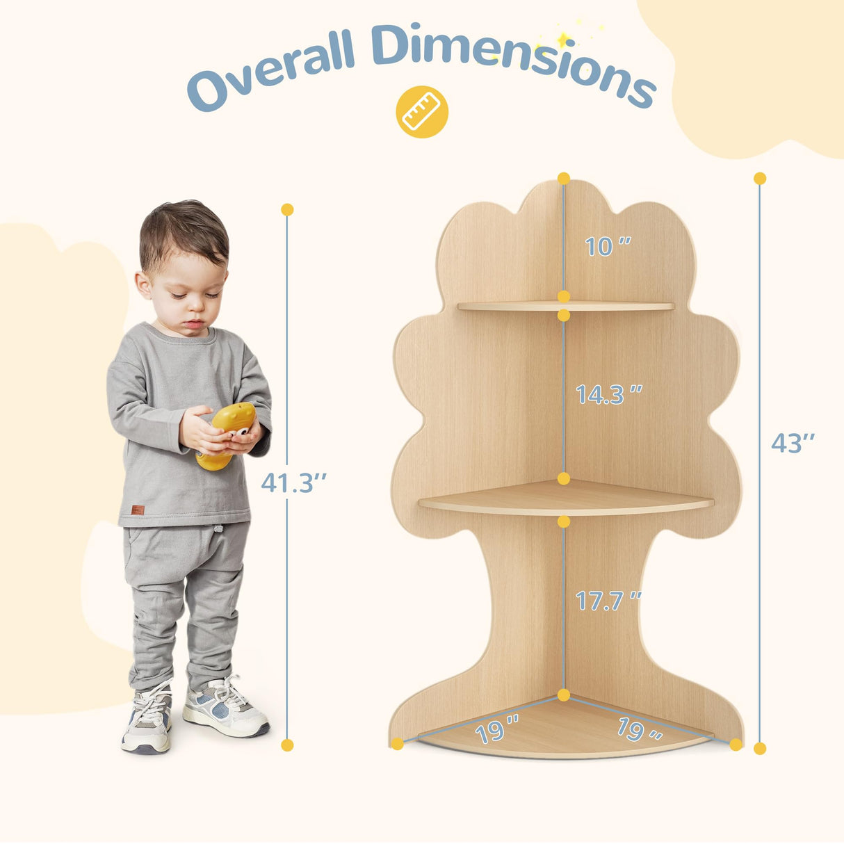 Curipeer Tree Kids Bookshelf, Corner Bookshelf Kids, Bookshelf for Kids, Baby Bookshelf and Toy Storage, Wooden Kids Bookcase, Toddler Book Shelf Organizer for Kids Rooms, Nursery, Natural Wood Curipeer