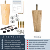 Ash Wood Furniture Legs - Premium Mid Century Legs for Sofa, Chair, Table, Dresser, Bed, Cabinet, Ottoman - Our Wooden Legs Are Easy To Install & Include Installation Hardware - Set of 4, 10 Inches Airy Abode