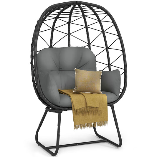 DWVO Egg Basket Chair Patio Chair with Stand Anti-Slip All-Weather Poratble Wicker Egg Lounger Chair for Indoor Outdoor 330LBS (Gray)