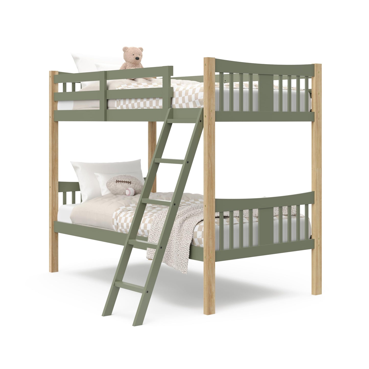 Storkcraft Caribou Bunk Bed Twin Over Twin Bunk Bed (Olive and Natural) - GREENGUARD Gold Certified, Twin Bunk Beds for Kids, Converts to 2 Individual Twin Beds (Mattress not Included)