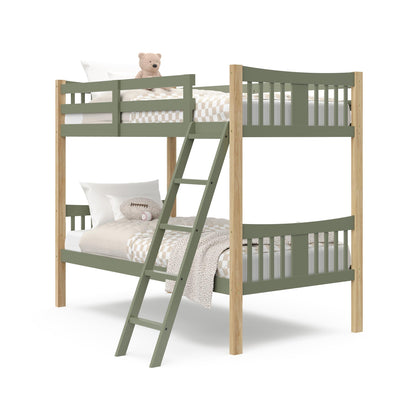 Storkcraft Caribou Bunk Bed Twin Over Twin Bunk Bed (Olive and Natural) - GREENGUARD Gold Certified, Twin Bunk Beds for Kids, Converts to 2 Individual Twin Beds (Mattress not Included)