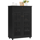 Yaheetech Storage Cabinet Floor Storage Organizer Wooden Cabinet with Drawer 2 Doors for Entryway Living Room Furniture Black Yaheetech
