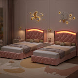 HIFIT Upholstered Twin LED Bed Frame with Crystal Button-Tufted Headboard and 4 Storage Drawers, Velvet Princess Twin Size Platform Bed Frames for Kids/Girls, No Box Spring Needed, Easy Assembly, Pink HIFIT