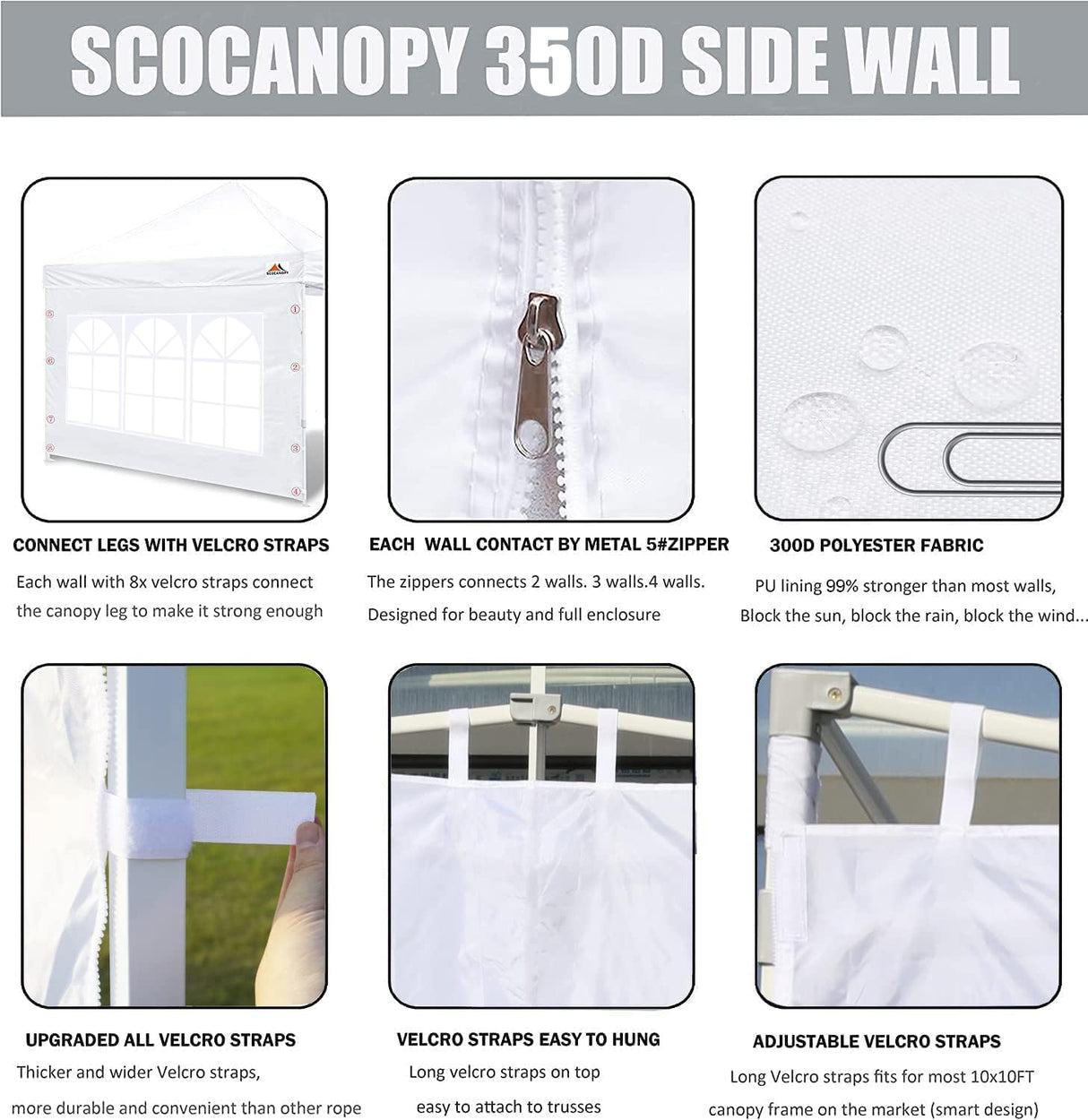 SCOCANOPY SideWall with Window for 10x10 Canopy Frame, 2 Pcs Sunwalls Only,White SCOCANOPY
