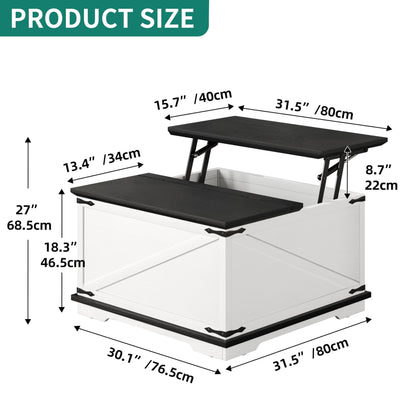 YITAHOME Farmhouse Lift Top Coffee Table, Square Wood Center Table with Large Hidden Storage Compartment for Living Room, Rustic Cocktail Table with Lift Top for Home Office,White - WoodArtSupply
