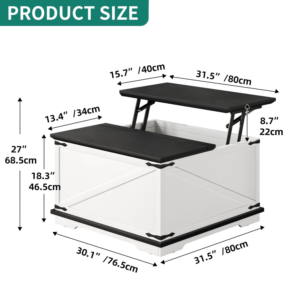 YITAHOME Farmhouse Lift Top Coffee Table, Square Wood Center Table with Large Hidden Storage Compartment for Living Room, Rustic Cocktail Table with Lift Top for Home Office, White and Black YITAHOME