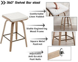 26’’ Swivel Counter Stools Counter Height Bar Stools Set of 2, Rustic Farmhouse Backless Swivel Bar Stools Beige Linen Cushion Bar Height Chairs with Footrest, Modern Wood Barstools for Kitchen Island HNY