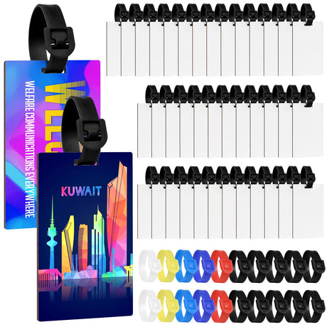 Sublimation Blank Luggage Tags, AMDAILY 40Pack Luggage Tag Suitcase Tags w/ 60Pcs Multicolor Straps Double Sided MDF Suitcase Label Tag with Slots Sublimation Blanks Products for Christmas Craft AMDAILY