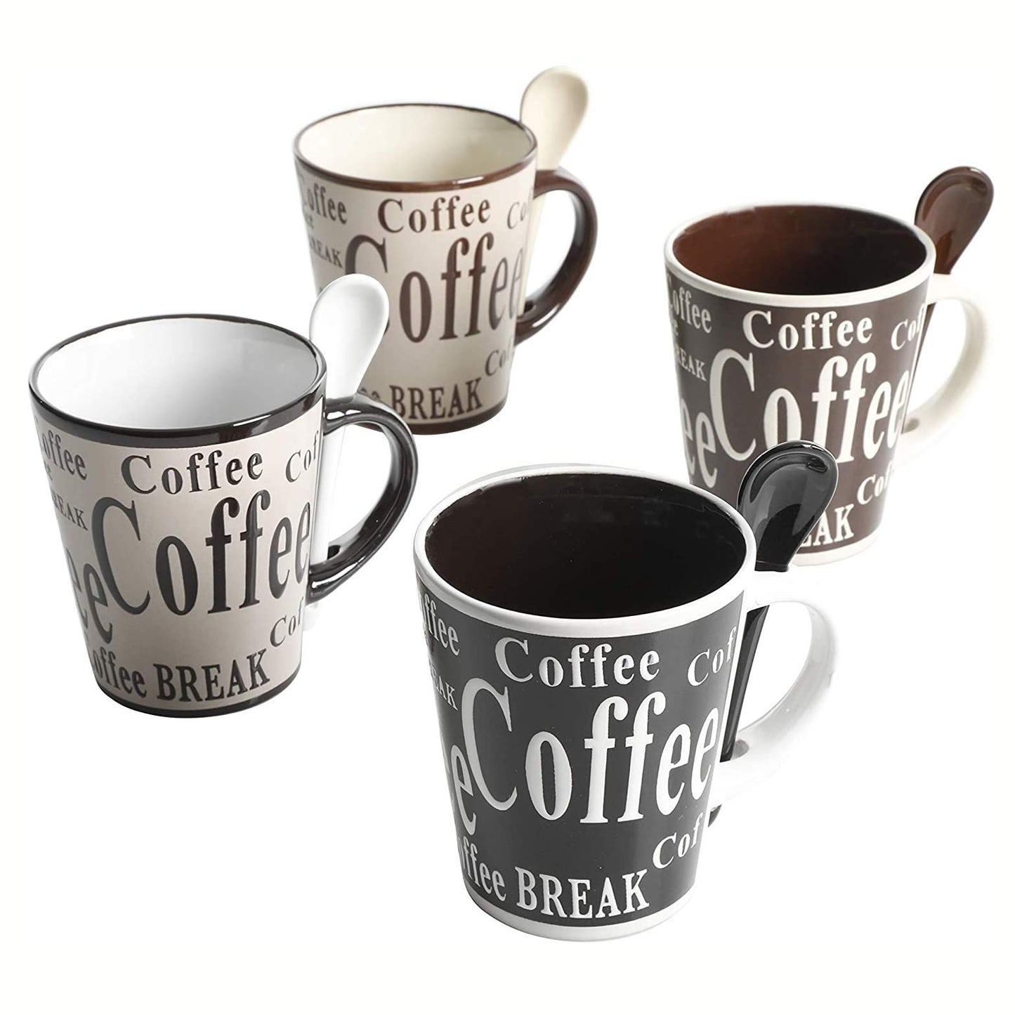 Mr. Coffee Bareggio Mug and Spoon Set, Café Americano, 8-Piece Mug and Spoon Set (14oz)