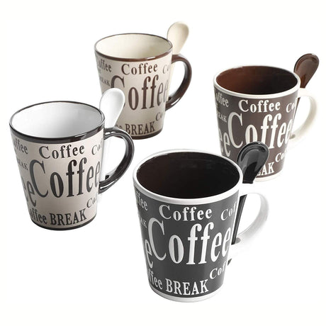 Mr. Coffee Bareggio Mug and Spoon Set, Café Americano, 8-Piece Mug and Spoon Set (14oz) Mr. Coffee