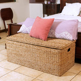 Wholestory Collective Wicker End of Bed Bench Rattan Storage Trunk and Chest Seagrass XL Organizers with Lid, Rattan Coffee Table Ottoman With Storage Handwoven Box (Extra Large) Wholestory Collective