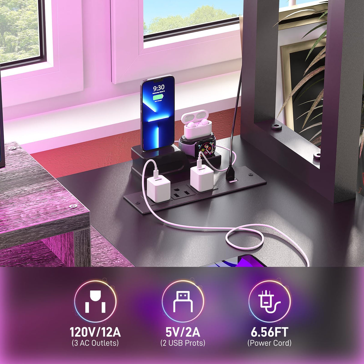 iSunirm 48 Gaming Desk with Hutch, Large Computer Desk with LED and Charging Station, Home Office Desk with Pegboard, Power Outlet, Storage and Monitor Stand, 48'' Gamer Desk PC Table, Grey iSunirm