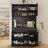 P.H.Furn 71" Pantry Cabinet, Kitchen Storage Cabinet with Drawers & Adjustable Shelf, Microwave Shelf, Kitchen Hutch with LED Light & Outlets for Dining Room/Entry/Hallway (Black) P.H.Furn