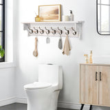 BECHAEO 35.8'' Wood Coat Rack Wall Mount with Shelf, White Wall Coat Rack with Hooks, Farmhouse Rustic Coat Hooks for Entryway Bathroom Hallway Kitchen Bedroom BECHAEO