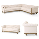 Merax Chesterfield Sofa, Retro Upholstered 6 Seater Rolled Arm Couch for Living Room Bedroom Office, Beige Merax