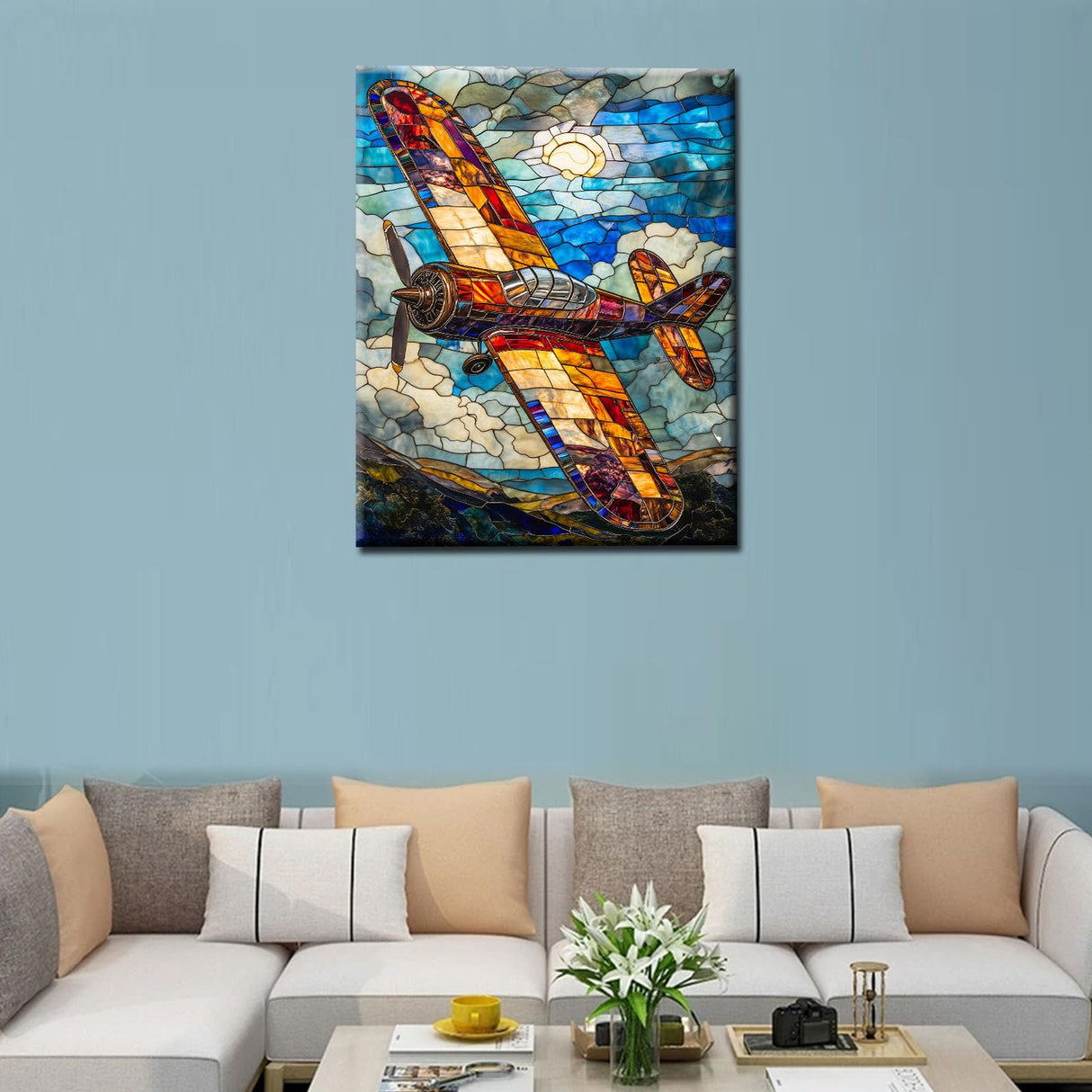 Tucocoo Stained Glass Airplane Paint by Numbers for Adults Fighter Plane DIY Digital Oil Painting Fighter Aircraft Painting Kits Canvas Acrylic Paint Room Decor 16x20Inch Without Frame Tucocoo
