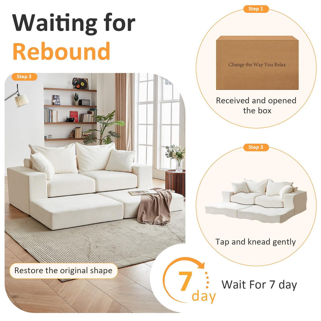 Modular Sectional Loveseat Cloud Sofa, Boneless Couch with Non Slip Base, Modern Sleeper Sofa for Customizable Living Spaces, Cozy Modular Couch with L-Shape Chaise, Deep Seat & No Assembly, Beige CozyMine