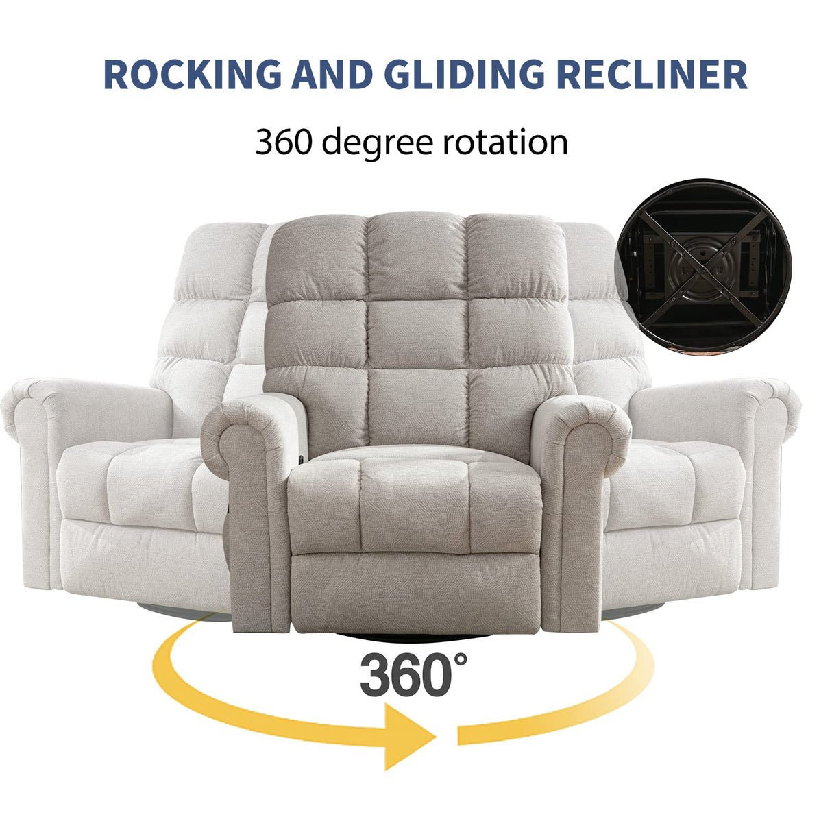 ANJ Oversized Rocker Recliner Chair with Massage and Heat, Manual Overstuffed Swivel Recliners for Big Man, Large Glider Rocking Reclining Chairs for Nursery, Living Room, Cream White ANJ