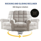 ANJ Oversized Rocker Recliner Chair with Massage and Heat, Manual Overstuffed Swivel Recliners for Big Man, Large Glider Rocking Reclining Chairs for Nursery, Living Room, Cream White ANJ