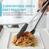 600℉ Heat Resistant Kitchen Tongs for Cooking with Silicone Tips,Maywe Tanso 12-Inch Stainless Steel Locking Cooking Tongs Food Tongs for BBQ,Cooking,Salad and Serving Food,Heavy Duty,Non-Stick,Black Maywe Tanso