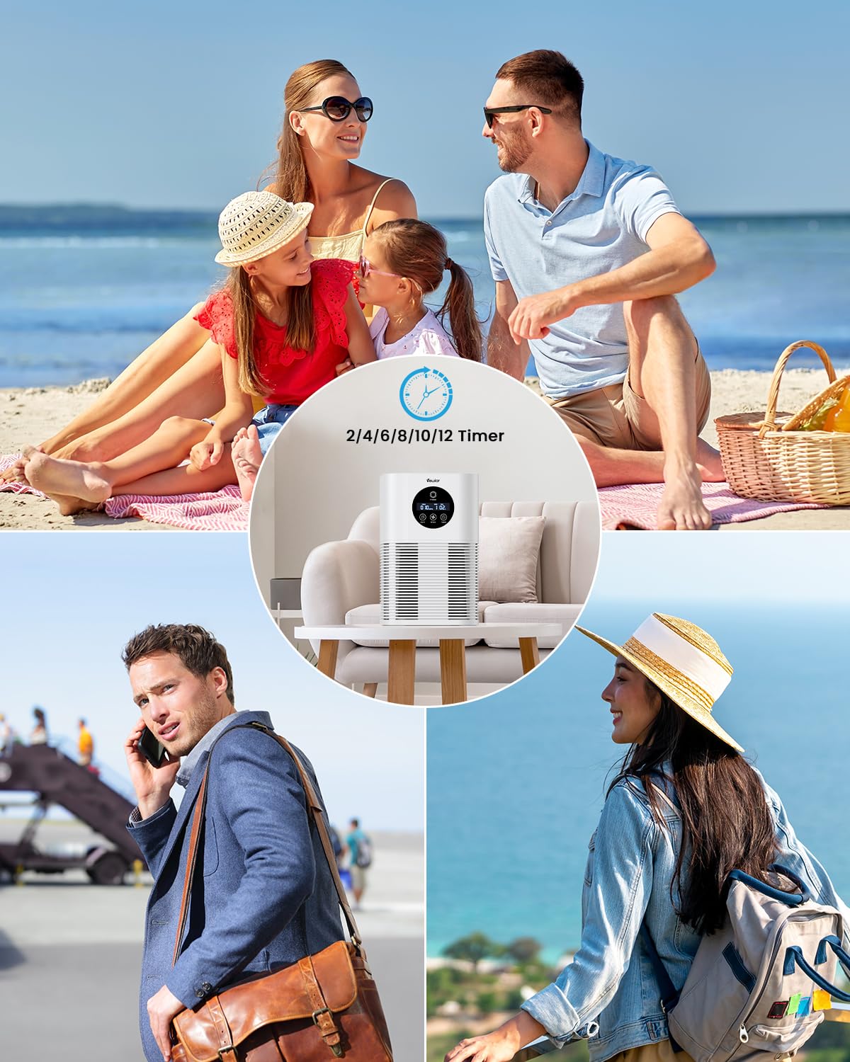 Air Purifiers for Home Large Room up to 600 Ft², VEWIOR H13 True Hepa Air Purifiers for Pets Hair, Dander, Smoke, Pollen, 3 Fan Speeds, 6 Timer Air Cleaner VEWIOR
