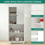 NOVAMAISON Kitchen Pantry Cabinet, 72” Tall Farmhouse Storage Cabinet with 4 Barn Doors and Adjustable Shelves, Pantry Cabinet Versatile Storage for Kitchen, Living Room, White NOVAMAISON