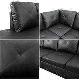 GlasFlength L Shaped Sectional Couches, Modern Convertible Lounge Leather Sofa with Ottoman Storage, Comfy Modular Sectional Sofa for Living Room Furniture Sets, Small Spaces, Black GlasFlength