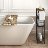 Slim Storage Cart Rolling Kitchen Cart with Wheels Narrow Laundry Storage Utility Cart 4 Tier Bathroom Mobile Shelving Unit Organizer with Wood Tabletop Trolly Cart with Handle for Small Spaces, Brown NORCEESAN