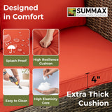 9 Pieces Patio Furniture Sets All Weather Reinforced Wicker Rattan Sectional Sofa with Metal Top Coffee Table Outdoor Furniture Conversation Set for Porch, Poolside, Garden, Backyard, Red Summax