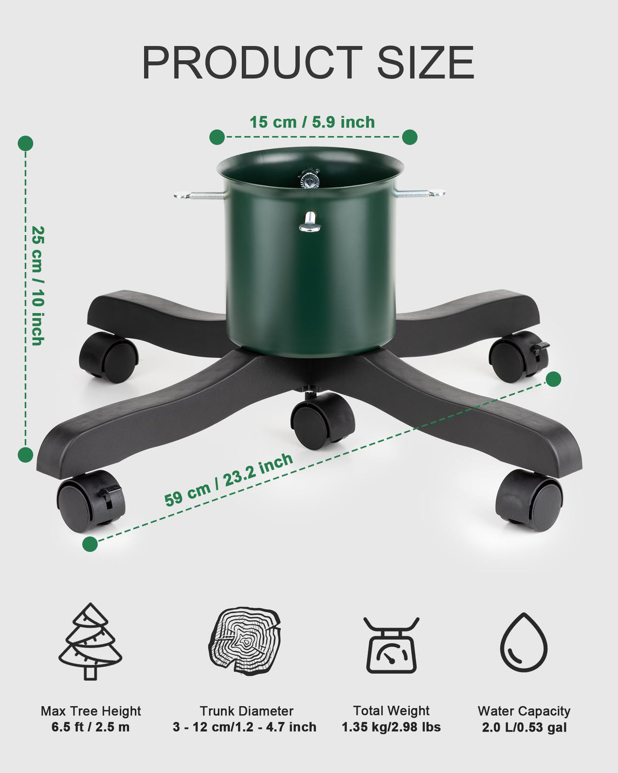 Live Christmas Tree Stand : Real Christmas Tree Stand Base With Wheels Movable Adjustable up to 6.5ft Hold 0.53gal Water Reservoir Goodjob Green GuuG