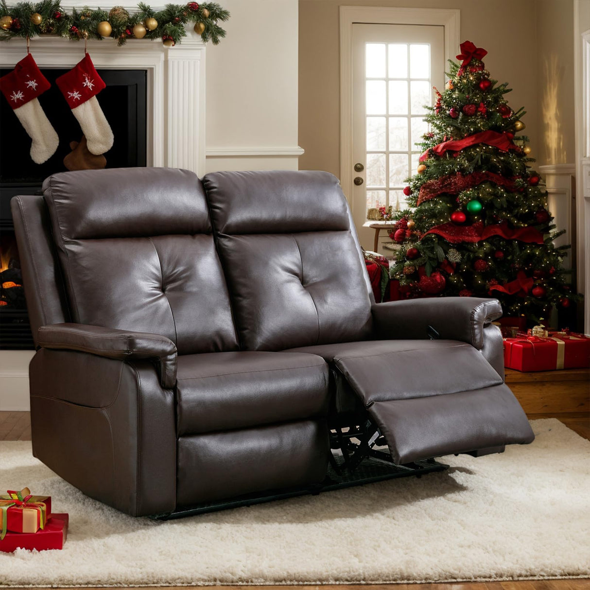 B BAIJIAWEI PU Leather Reclining Sofa - Manual Double Recliner Loveseat with Massage & Heating - 2-Seater Home Theater Seating for Living Room, Reading Room, Bedroom (Brown) B BAIJIAWEI