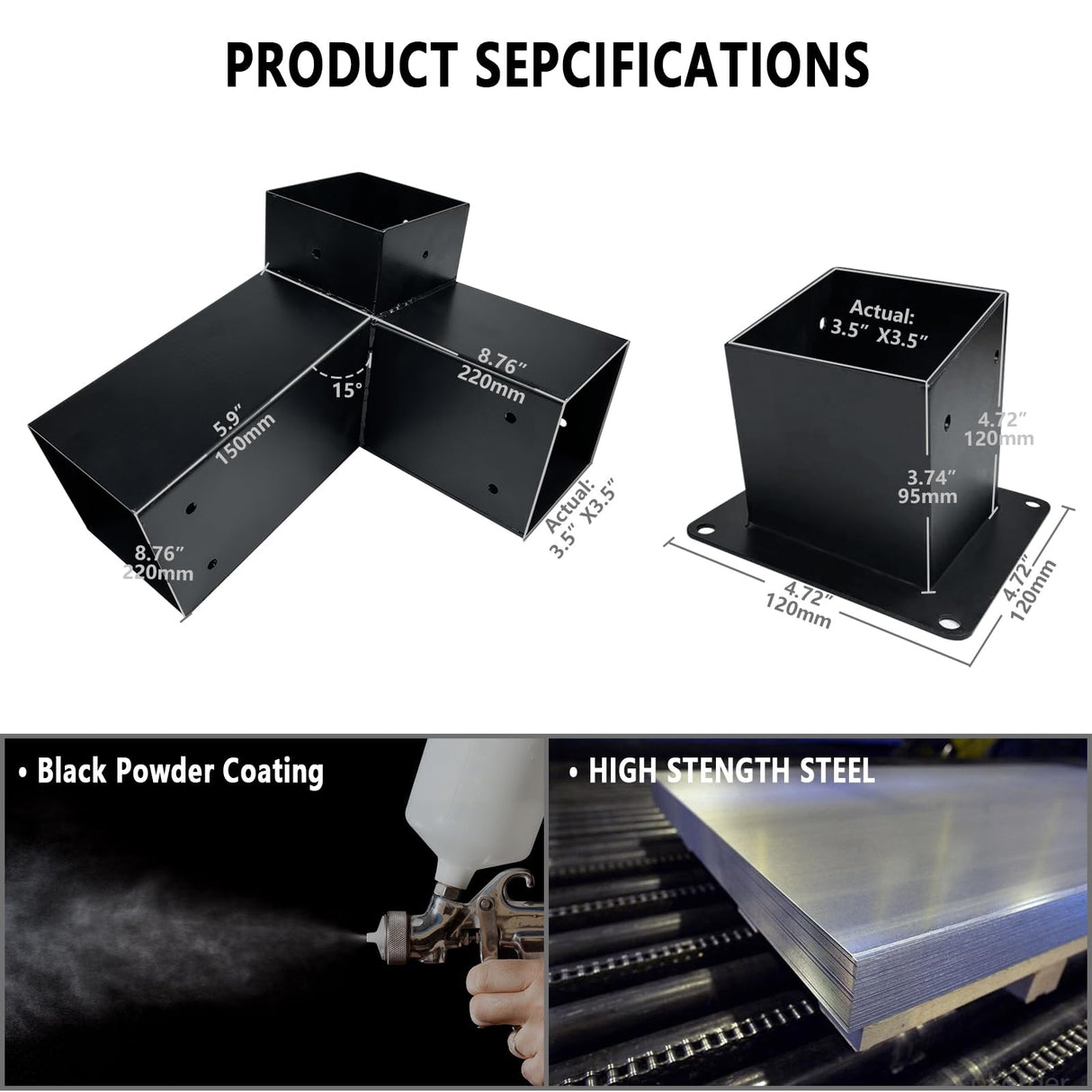DEVALLEY 3-Way T-Shape Pergola Bracket Kit,Woodwork Brackets with Screws for 4x4(Actual:3.5"x3.5") Wood Beams for Patio Pergola,Log Cabin Gazebo W/Hardware(1Pack) DEVALLEY