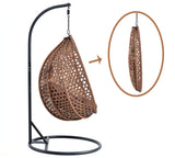 YWUFUART Hanging Egg Chair Outdoor,Rattan Swing Chair with Foldable Basket,Hammock Chair with Metal Stand,Lounge Chair for Garden Backyard,Brown YWUFUART