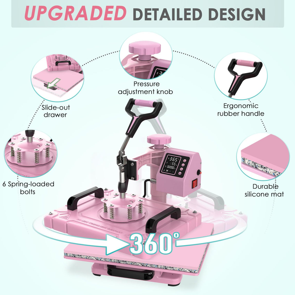 Slendor 5 in 1 Heat Press Machine 12x15 Inch T-Shirt Pressing Machine 360° Swing Away Sublimation Heat Press Digital Heat Transfer with 11OZ Tumbler Press, Multifunction Combo for Hat Cap Mug Plate Slendor