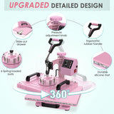 Slendor 5 in 1 Heat Press Machine 12x15 Inch T-Shirt Pressing Machine 360° Swing Away Sublimation Heat Press Digital Heat Transfer with 11OZ Tumbler Press, Multifunction Combo for Hat Cap Mug Plate Slendor