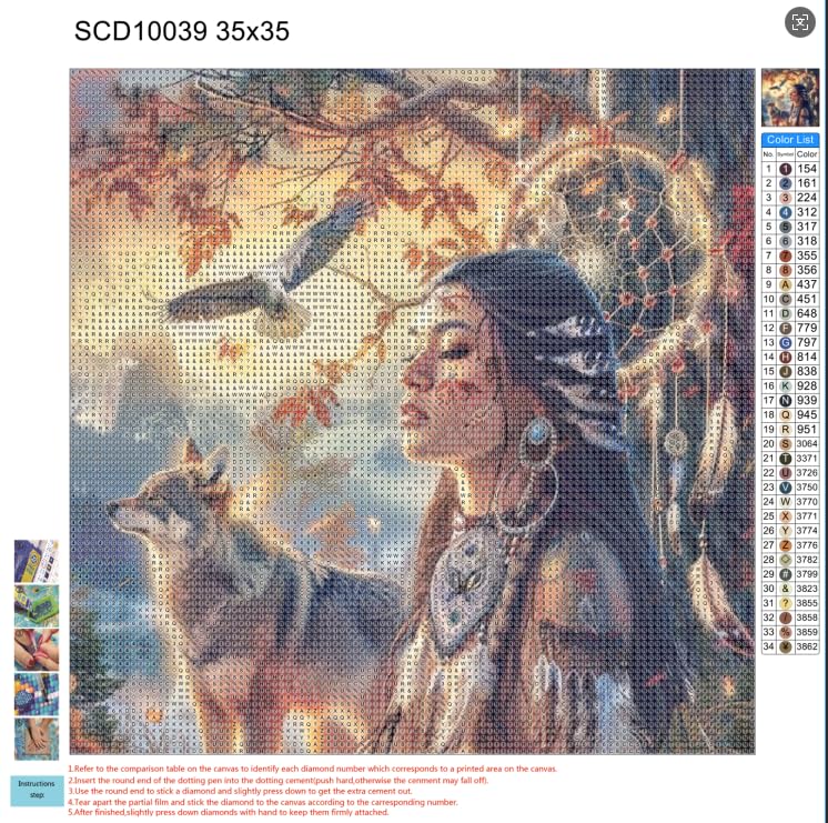 Generic American Native Indian Girl and Wolf DIY 5D Diamond Paint Kits for Adults Round Full Drill Diamond Art Easy for Beginner Gems Cross Stitch Mosaic Craft for Home Decor 14x14inch WoodArtSupply
