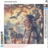 Generic American Native Indian Girl and Wolf DIY 5D Diamond Paint Kits for Adults Round Full Drill Diamond Art Easy for Beginner Gems Cross Stitch Mosaic Craft for Home Decor 14x14inch WoodArtSupply