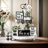 Tiered Tray Decor Set for Rustic Home Country Kitchen Dining Room Living Room Table Decorations Farmhouse Modern White and Black Tray Decorative with Wooden Beads and Board (No Tray) MKER HOME