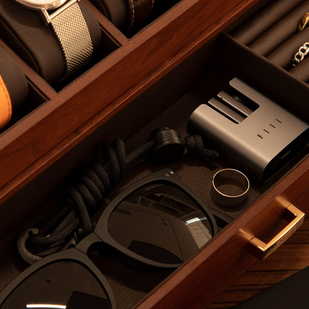 KAMIER High End Wooden Watch Box with 6 Slots & Glass Lid - 2-Layer Jewelry Organizer for Men - Watch Display Case, Ideal Business Gift for Watch Enthusiasts （with Gift Box）, Walnut KAMIER