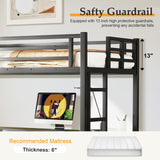 MAKIAAP Twin XL Size Metal Loft Bed with Desk & Ladder, LED Lights & Charging Station, Sturdy Noise-Free Frame for Kids, Teens & Adults, 350LBS, Space-Saving Design (Black, Twin XL) MAKIAAP