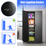 Reemoon 73" H Metal Storage Cabinet with Wheels, Garage Storage Cabinet with 4 Adjustable Shelves and Lockable Doors for Garage Home Office Utility Room,Required Assembly,Black Reemoon