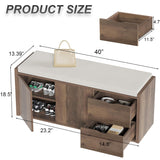 LVB Entryway Bench with Storage, 40” Storage Bench with Padded Cushioned Seat, Farmhouse Shoe Bench with 2 Drawers Cabinet Shelf, Industrial Wood Shoe Rack Bench for Living Bedroom，Rustic Oak, 40in LVB